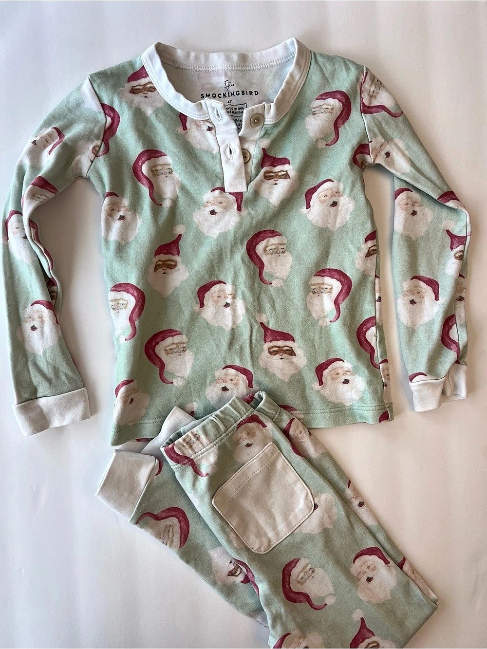 Smockingbird Vintage Santa  Pima Cotton Pajama Set Pajama Set 4T